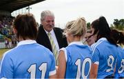 1 July 2018; Dominic Leech, President, Leinster LGFA, meets with Dublin players before the TG4 Leinster Ladies Senior Football Final match between Dublin and Westmeath at Netwatch Cullen Park in Carlow. Photo by Piaras Ó Mídheach/Sportsfile
