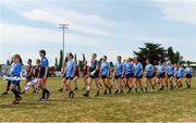 1 July 2018; Dublin and Westmeath players in the parade before the TG4 Leinster Ladies Senior Football Final match between Dublin and Westmeath at Netwatch Cullen Park in Carlow. Photo by Piaras Ó Mídheach/Sportsfile