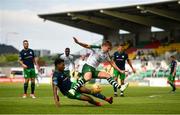 7 July 2018; James Forrest of Celtic in action against Eric Abulu of Shamrock Rovers during the friendly match between Shamrock Rovers and Glasgow Celtic at Tallaght Stadium in Tallaght, Co. Dublin. Photo by David Fitzgerald/Sportsfile