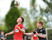 7 July 2018; Sean Hickey of Shelbourne in action against Jamie McDaid of Finn Harps during the SSE Airticity National U15 League match between Shelbourne and Finn Harps at the AUL in Clonshaugh, Co. Dublin. Photo by Eoin Smith/Sportsfile