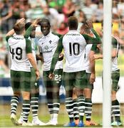 7 July 2018; Odsonne Edouard (22) celebrates after scoring his side's second goal with team mates during the friendly match between Shamrock Rovers and Glasgow Celtic at Tallaght Stadium in Tallaght, Co. Dublin. Photo by David Fitzgerald/Sportsfile