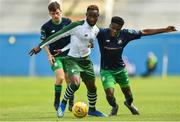 7 July 2018; Moussa Dembele of Celtic in action against Thomas Oluwya of Shamrock Rovers during the friendly match between Shamrock Rovers and Glasgow Celtic at Tallaght Stadium in Tallaght, Co. Dublin. Photo by David Fitzgerald/Sportsfile