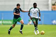 7 July 2018; Oliver Ntcham of Celtic in action against David McAllister of Shamrock Rovers during the friendly match between Shamrock Rovers and Glasgow Celtic at Tallaght Stadium in Tallaght, Co. Dublin.  Photo by David Fitzgerald/Sportsfile