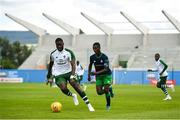 7 July 2018; Odsonne Edouard of Celtic in action against Martins Olakanye of Shamrock Rovers during the friendly match between Shamrock Rovers and Glasgow Celtic at Tallaght Stadium in Tallaght, Co. Dublin. Photo by David Fitzgerald/Sportsfile