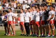 7 July 2018; Tyrone manager Mickey Harte stands with his players for the playing of Amhrán na bhFiann prior to the GAA Football All-Ireland Senior Championship Round 4 between Cork and Tyrone at O’Moore Park in Portlaoise, Co. Laois. Photo by Eóin Noonan/Sportsfile
