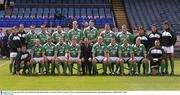 16 August 2003; The Ireland squad pose for a team photo before a game against Wales in the Permanent TSB Test. Back row from left, to right; Gordon D'Arcy, Girvan Dempsey, Tyrone Howe, Keith Gleeson, Reggie Corrigan, Paul O'Connell, Malcolm O'Kelly, Anthony Foley, Simon Best, Shane Byrne, David Wallace, Donnacha O'Callaghan. Front row from left, to right; Guy Easterby, Peter Stringer, Alan Quinlan, Kevin Maggs, Brian O'Driscoll, John Quilligan, President of the IRFU, Keith Wood, Geordan Murphy, David Humphreys, Anthony Horgan, Justin Fitzpatrick. Permanent TSB test between Ireland and Wales at Lansdowne Road, Dublin. Photo by Brendan Moran/Sportsfile