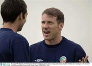 18 August 2003; Kenny Cunningham and Gary Breen of Republic of Ireland talk during Republic of Ireland soccer training at Tolka Rovers FC in Griffith Avenue, Dublin. Photo by Damien Eagers/Sportsfile