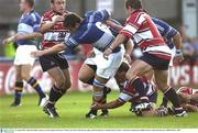 22 August 2003; Aidan McCullen of Leinster, in action against Simon Amor, left, Andy Deacon, right, and Paul Johnstone of Gloucester during a Friendly Match between Leinster and Gloucester at Donnybrook stadium in Dublin. Photo by Matt Browne/Sportsfile