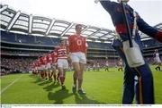 16 August 2003; Cork captain, Alan Browne, leads his team during the pre match parade at the Guinness All-Ireland Senior Hurling Championship Semi-Final replay between Cork and Wexford at Croke Park, Dublin. Photo by Damien Eagers/Sportsfile