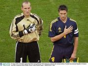 19 August 2003; Australian captain Paul Okon and goalkeeper Mark Schwarzer stand for the national anthem at an International Friendly between Republic of Ireland and Australia at Lansdowne Road, Dublin. Photo by Damien Eagers/Sportsfile