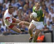 24 August 2003; John Crowley of Kerry in action against Ciaran Gourley of Tyrone during the Bank of Ireland All-Ireland Senior Football Championship Semi-Final between Tyrone and Kerry at Croke Park in Dublin. Photo by Damien Eagers/Sportsfile