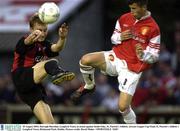 25 August 2003; Darragh Sheridan of Longford Town, in action against Keith Fahy of St. Patrick's Athletic during the Eircom League Cup Final between St. Patrick's Athletic and Longford Town at Richmond Park, Dublin. Photo by David Maher/Sportsfile