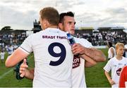 7 July 2018; Kildare's Eoin Doyle, behind, and Tommy Moolick celebrate after the GAA Football All-Ireland Senior Championship Round 4 match between Fermanagh and Kildare at Páirc Tailteann in Navan, Co. Meath. Photo by Piaras Ó Mídheach/Sportsfile
