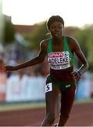 7 July 2018; Rhasidat Adeleke of Ireland after crossing the line to finish first in the Girl's 200m final at the European U18 Athletics Championships in Gyor, Hungary. Photo by Giancarlo Columbo/Sportsfile