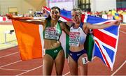 7 July 2018; Sophie O'Sullivan of Ireland celebrates winning silver alongside gold medallist Keely Hodgkinson of Great Britain after the Girls 800m at the European U18 Athletics Championships in Gyor, Hungary. Photo by Giancarlo Columbo/Sportsfile