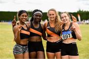 7 July 2018; The girls under-19 winning relay team from Clonliffe Harriers AC, Co Dublin, from left, Jessica Dedeku, Rapha Diamond-Ebbs, Lauren Carr and Rebecca Fitzsimons during the Irish Life Health Juvenile B Championships & Inter Club Relays at Tullamore Harriers Stadium in Tullamore, Co. Offaly. Photo by Matt Browne/Sportsfile