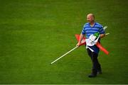 8 July 2018; Semple Stadium groundsman David Hanley places the sideline flags in advance of the Leinster GAA Hurling Senior Championship Final Replay match between Kilkenny and Galway at Semple Stadium in Thurles, Co Tipperary. Photo by Brendan Moran/Sportsfile