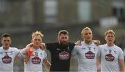 7 July 2018; Kildare players, from left, Eoin Doyle, Keith Cribbin, Mark Donnellan, Tommy Moolick and Paul Cribbin stand for Amhrán na bhFiann before the GAA Football All-Ireland Senior Championship Round 4 match between Fermanagh and Kildare at Páirc Tailteann in Navan, Co. Meath. Photo by Piaras Ó Mídheach/Sportsfile