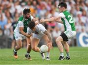 7 July 2018; David Slattery of Kildare in action against Kane Connor, left, and Tomás Corrigan of Fermanagh during the GAA Football All-Ireland Senior Championship Round 4 match between Fermanagh and Kildare at Páirc Tailteann in Navan, Co. Meath. Photo by Piaras Ó Mídheach/Sportsfile