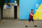 8 July 2018; Galway supporter Daniel McGuirke, age 11, from Belfast, Co. Antrim practicing his skills outside Semple Stadium prior to the Leinster GAA Hurling Senior Championship Final Replay match between Kilkenny and Galway at Semple Stadium in Thurles, Co Tipperary. Photo by Eóin Noonan/Sportsfile