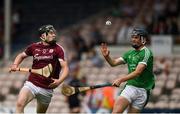 8 July 2018; Oisín Flannery of Galway in action against Eoin O'Mahony of Limerick during the Electric Ireland GAA Hurling All-Ireland Minor Championship Quarter-Final match between Galway and Limerick at Semple Stadium in Thurles, Co Tipperary. Photo by Ray McManus/Sportsfile
