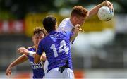 8 July 2018; Seán Hill of Kildare in action against Eoghan Byrne, left, and Eoin Darcy of Wicklow during the Electric Ireland Leinster GAA Minor Football Championship Semi-Final match between Kildare and Wicklow at St Conleth’s Park in Newbridge, Co. Kildare. Photo by Piaras Ó Mídheach/Sportsfile
