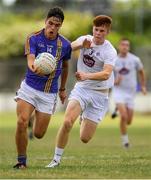 8 July 2018; Eoin Darcy of Wicklow in action against Seán Hill of Kildare during the Electric Ireland Leinster GAA Minor Football Championship Semi-Final match between Kildare and Wicklow at St Conleth’s Park in Newbridge, Co. Kildare. Photo by Piaras Ó Mídheach/Sportsfile