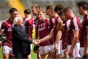 8 July 2018; President Michael D Higgins shakes hands with Joe Canning of Galway prior to the Leinster GAA Hurling Senior Championship Final Replay match between Kilkenny and Galway at Semple Stadium in Thurles, Co Tipperary. Photo by Eóin Noonan/Sportsfile