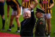 8 July 2018; President Michael D Higgins waves to the crowd prior to the Leinster GAA Hurling Senior Championship Final Replay match between Kilkenny and Galway at Semple Stadium in Thurles, Co Tipperary. Photo by Eóin Noonan/Sportsfile