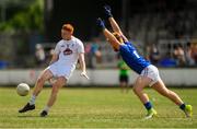 8 July 2018; Nick Jackman of Kildare scores a point under pressure from Christopher Grimes of Wicklow during the Electric Ireland Leinster GAA Minor Football Championship Semi-Final match between Kildare and Wicklow at St Conleth’s Park in Newbridge, Co. Kildare. Photo by Piaras Ó Mídheach/Sportsfile