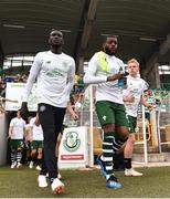 7 July 2018; Oliver Ntcham, right, and Eboue Kouassi of Glasgow Celtic take to the field prior to the Soccer friendly between Shamrock Rovers and Glasgow Celtic at Tallaght Stadium in Tallaght, Co. Dublin.  Photo by David Fitzgerald/Sportsfile