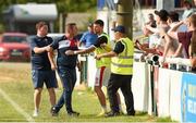 8 July 2018; Sligo Rovers goalkeeping coach Rodney Dalzell, centre, is held back by Sligo Rovers player Patrick McClean and a match steward after a confrontation with Sligo supporters after the SSE Airtricity League Premier Division match between Bray Wanderers and Sligo Rovers at the Carlisle Grounds in Bray, Co Wicklow. Photo by Matt Browne/Sportsfile