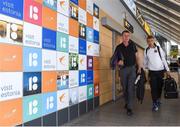 10 July 2018; Dundalk manager Stephen Kenny, left, with team physio Danny Miller upon their arrival into Tallinn airport ahead of the UEFA Europa League 1st Qualifying Round First Leg match between Levadia Tallinn and Dundalk on Thursday. Photo by Matt Browne/Sportsfile