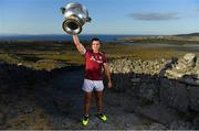 10 July 2018; Damien Comer of Galway with the Sam Maguire Cup in attendance during the GAA Hurling and Football All Ireland Senior Championship Series National Launch at Dun Aengus in the Aran Islands, Co Galway. Photo by Brendan Moran/Sportsfile