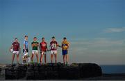 10 July 2018; In attendance at the GAA Hurling and Football All Ireland Senior Championship Series National Launch at Dun Aengus in the Aran Islands, Co Galway, are from left, Damien Comer of Galway, Michael Fitzsimons of Dublin with the Sam Maguire Cup and Shane Enright of Kerry, with Seamus Harnedy of Cork, Johnny Coen of Galway with the Liam MacCarthy Cup and David Fitzgerald of Clare. Photo by Brendan Moran/Sportsfile