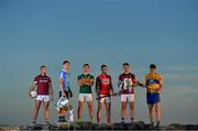 10 July 2018; In attendance at the GAA Hurling and Football All Ireland Senior Championship Series National Launch at Dun Aengus in the Aran Islands, Co Galway, are from left, Damien Comer of Galway, Michael Fitzsimons of Dublin with the Sam Maguire Cup and Shane Enright of Kerry, with Seamus Harnedy of Cork, Johnny Coen of Galway with the Liam MacCarthy Cup and David Fitzgerald of Clare. Photo by Brendan Moran/Sportsfile
