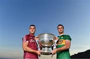 10 July 2018; Damien Comer of Galway, left, and Shane Enright of Kerry with the Sam Maguire Cup in attendance during the GAA Hurling and Football All Ireland Senior Championship Series National Launch at Dun Aengus in the Aran Islands, Co Galway. Photo by Brendan Moran/Sportsfile