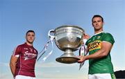 10 July 2018; Damien Comer of Galway, left, and Shane Enright of Kerry with the Sam Maguire Cup in attendance during the GAA Hurling and Football All Ireland Senior Championship Series National Launch at Dun Aengus in the Aran Islands, Co Galway. Photo by Brendan Moran/Sportsfile