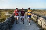 10 July 2018; Seamus Harnedy of Cork, Johnny Coen of Galway, and David Fitzgerald of Clare in attendance during the GAA Hurling and Football All Ireland Senior Championship Series National Launch at Dun Aengus in the Aran Islands, Co Galway. Photo by Diarmuid Greene/Sportsfile