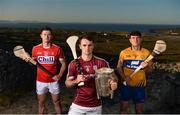 10 July 2018; Seamus Harnedy of Cork, Johnny Coen of Galway, and David Fitzgerald of Clare in attendance during the GAA Hurling and Football All Ireland Senior Championship Series National Launch at Dun Aengus in the Aran Islands, Co Galway. Photo by Diarmuid Greene/Sportsfile