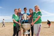10 July 2018; Jessica Boland, Grace Rodgers, Shane Dirrane, Lauren Rodgers, and Cleonna Dillane, from Inis Mór, Co. Galway, with the Sam Maguire and Liam Mac Carthy cups during a visit to Aran Islands GAA club prior to the GAA Hurling and Football All Ireland Senior Championship Series National Launch at the Aran Islands, Co Galway. Photo by Diarmuid Greene/Sportsfile