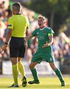 10 July 2018; Conor McCormack of Cork City protests to referee Radu Petrescu after he awarded a goal kick during the UEFA Champions League 1st Qualifying Round First Leg between Cork City and Legia Warsaw at Turner's Cross in Cork. Photo by Eóin Noonan/Sportsfile