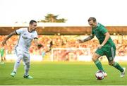 10 July 2018; Karl Sheppard of Cork City in action against Marko Vesovic of Legia Warsaw during the UEFA Champions League 1st Qualifying Round First Leg between Cork City and Legia Warsaw at Turner's Cross in Cork. Photo by Eóin Noonan/Sportsfile