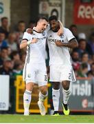 10 July 2018; Michal Kucharczyk, left, of Legia Warsaw celebrates with team-mate Cafu after scoring his side's first goal during the UEFA Champions League 1st Qualifying Round First Leg between Cork City and Legia Warsaw at Turner's Cross in Cork. Photo by Eóin Noonan/Sportsfile