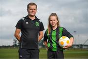 11 July 2018; Rachel McGrath of Peamount FC and her team manager Brian Kaye during a Continental Tyres Under 17 Women's National League launch at the FAI HQ in Abbotstown, Dublin. Photo by Piaras Ó Mídheach/Sportsfile