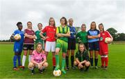11 July 2018; Footballers, from left, Amidat Karimu of Limerick FC, Caitlin Quinn of Galway WFC, Rionas Crowley of Cork City WFC, Niamhie Taylor Hughes of Wexford Youths FC, Aife Haran of Sligo Rovers WFC, Bronagh Gallagher of Donegal Women's League, Chloe Darby of Athlone Town, Rachel McGrath of Peamount FC, Laura Shankland of Greystones United AFC, Nadine Clare of Waves FC, and Mia Dodd of Shelbourne FC, during a Continental Tyres Under 17 Women's National League launch at the FAI HQ in Abbotstown, Dublin. Photo by Piaras Ó Mídheach/Sportsfile