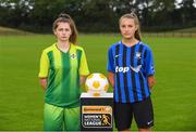 11 July 2018; Bronagh Gallagher of Donegal Women's League, left, and Chloe Darby of Athlone Town during a Continental Tyres Under 17 Women's National League launch at the FAI HQ in Abbotstown, Dublin. Photo by Piaras Ó Mídheach/Sportsfile