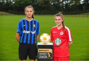 11 July 2018; Chloe Darby of Athlone Town, left, and Mia Dodd of Shelbourne FC during a Continental Tyres Under 17 Women's National League launch at the FAI HQ in Abbotstown, Dublin. Photo by Piaras Ó Mídheach/Sportsfile