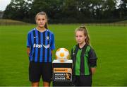 11 July 2018; Chloe Darby of Athlone Town, left, and Rachel McGrath of Peamount FC during a Continental Tyres Under 17 Women's National League launch at the FAI HQ in Abbotstown, Dublin. Photo by Piaras Ó Mídheach/Sportsfile