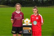 11 July 2018; Caitlin Quinn of Galway WFC, left, and Mia Dodd of Shelbourne FC during a Continental Tyres Under 17 Women's National League launch at the FAI HQ in Abbotstown, Dublin. Photo by Piaras Ó Mídheach/Sportsfile